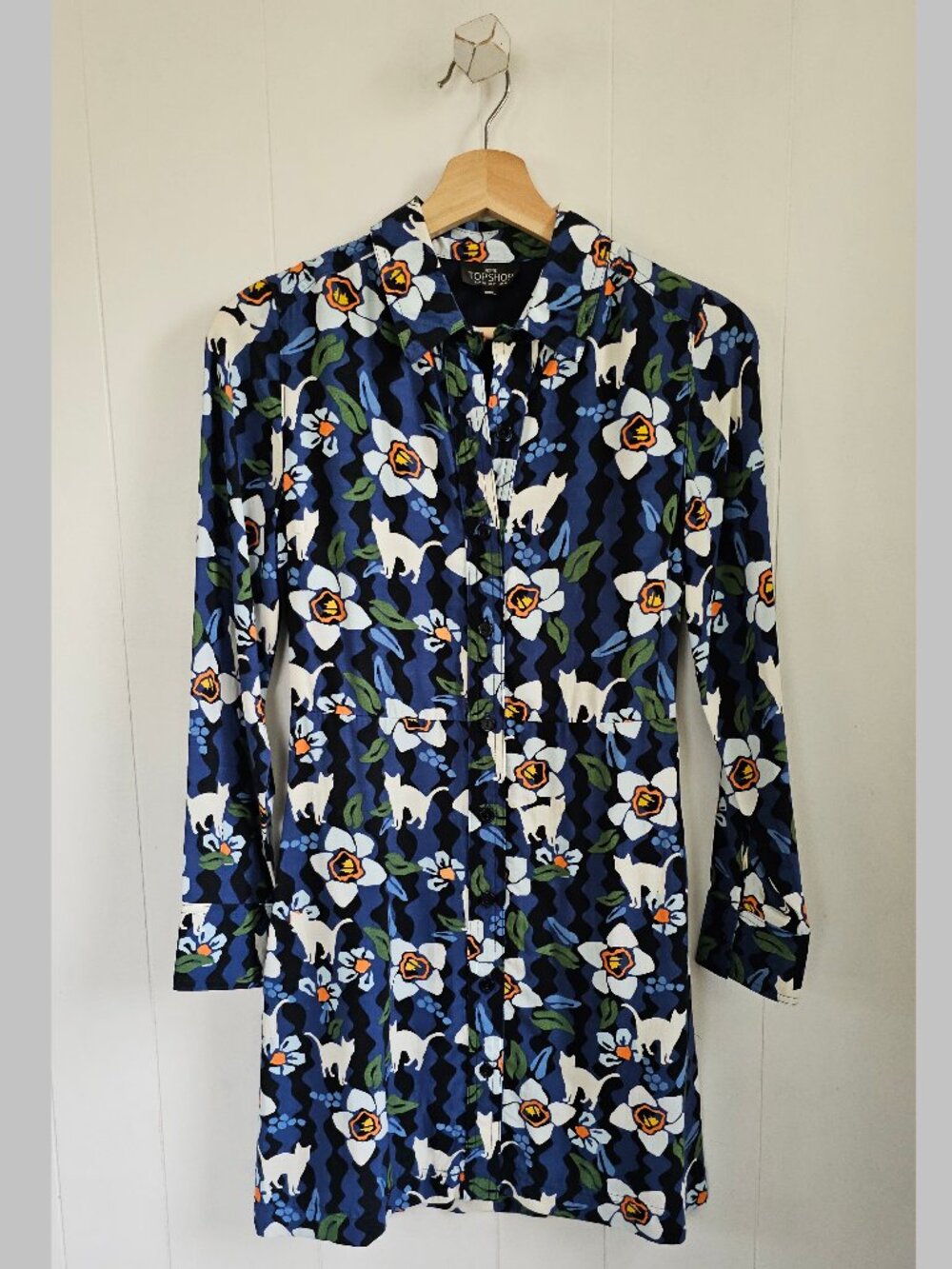 TOPSHOP Floral Cat Lady Fitted Shirt Dress